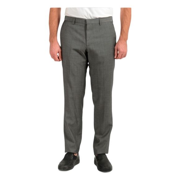 BOSS Hugo Boss Giro 100% Virgin Wool Slim Fit Dress Pants Gray Knit Flat Front 3 - Picture 1 of 13